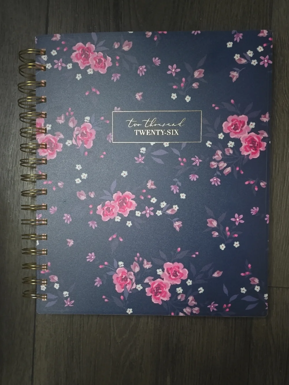 Floral Spiral Planner - Navy with Pink Roses